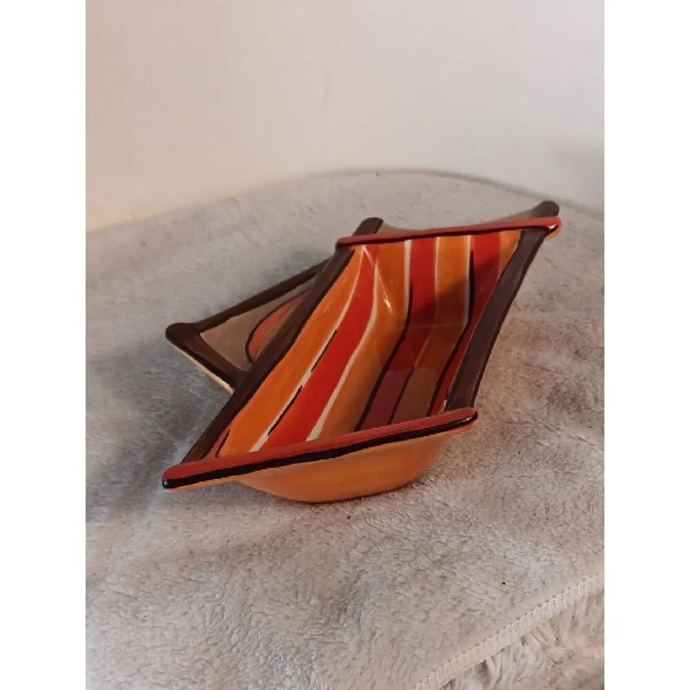 Clay Art Beachy Orange Ceramic Snack Tray / Trinket Bowl - Picture 6 of 7